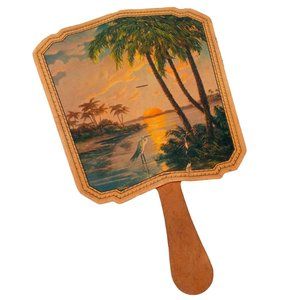 Wichita KS Funeral Antique Hand Fan Advertising Hammond Cochran Egret Palm Tree